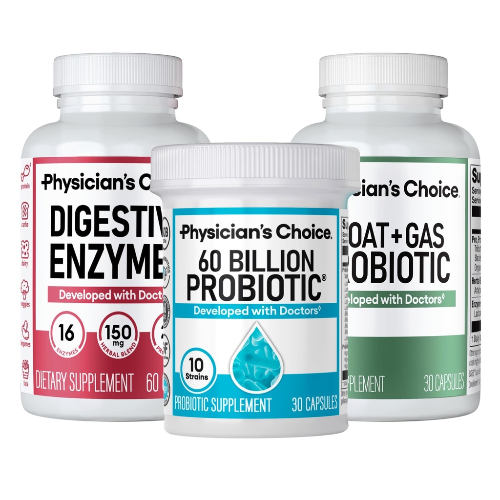 CHOICE Gut Guardian Bundle: תמיכה מתקדמת ב Bloating & Digestion עם 60 מיליארד Probiotic, Digestive Enzymes & Bloat + Gas Probiotic - Daily Gut Health Support for Women and Men