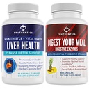 TRUTHICS Liver Health and Digestive Enzymes Bundle - תמיכה ב- Liver Cleanse Detox, Digestion, Acent Absorption, Occasional Gas and Bloating - Gluten Free, non-GMO