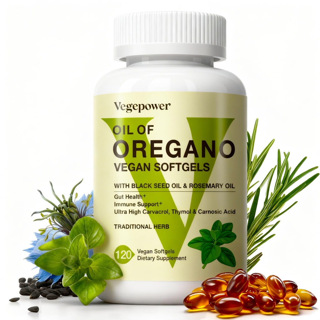 Oil of Oregano Vegan Softgels, Oregano Oil with Black Seed Oil & Rosemary, 4 in 1 Organic Oregano Capsules Supplement for Immune Support, Digestion Health - Wild, Non-GMO, 120 Ct