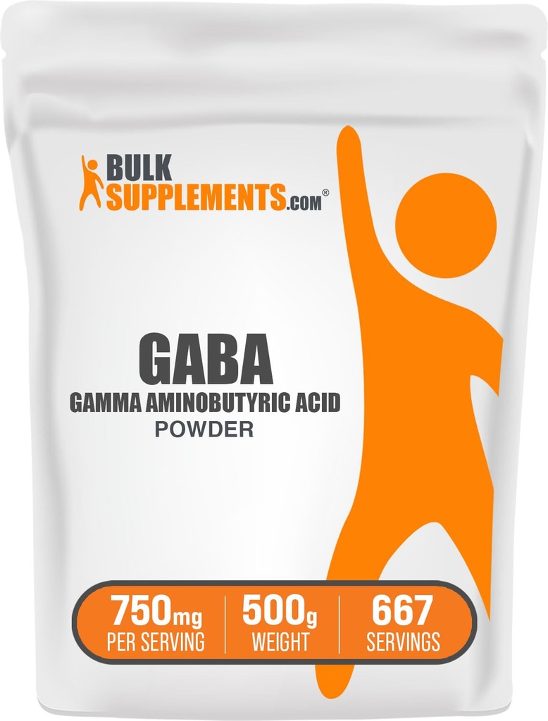 BulkSupplements.com GABA אבקת - Gamma Aminobutyric Acid, תוסף GABA, Amino Acid - Gluten Free, 750 מ"ג לשרת, 500g (1.1 lbs) (Pack of 1)