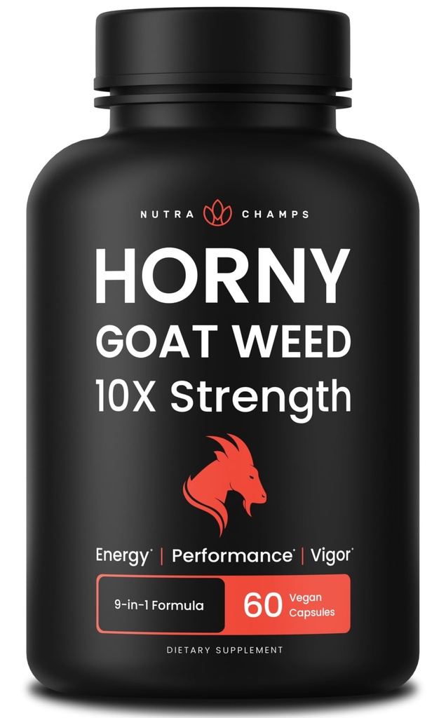NutraChamps Hory Goat Weed, 1000mg Epimedium אנרגיה תוספת, 10X כוח Icariin, גיינסנג, Tribulus & Maca Pills עבור נשים וגברים, שיפור Absorption עם Black Pepper, 60 קפסולות טבעוניות טבעוניות
