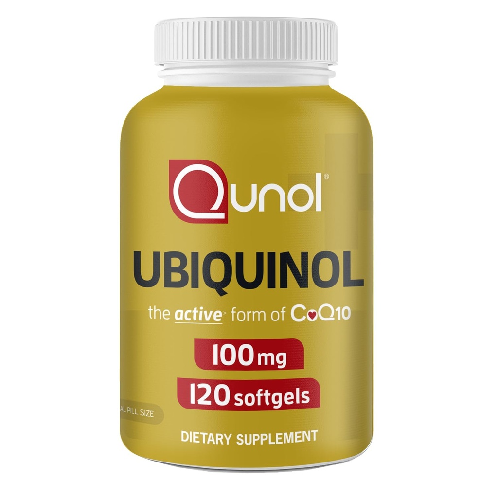 Qunol 100 מ"ג Ubiquinol, Powerful Antioxidant for Heart & Vascular Health, Essential for Energy Production, Natural Supplement Form of Coq10, 120 Count