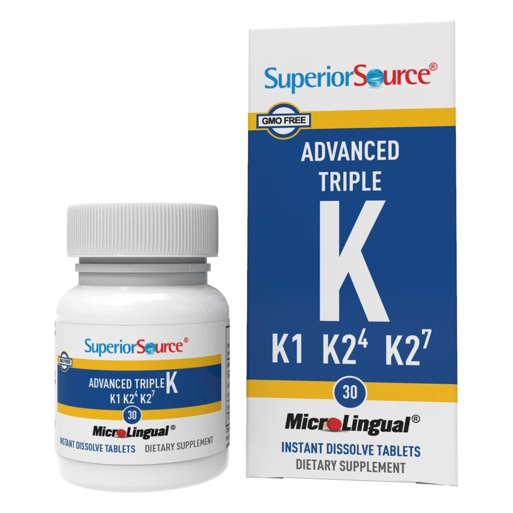 מקור מתקדם משולש K - Bone Health & Power Support Supplement - Immunity Support Formula with Vietnams K1 & K2 - ויטמינים Calcium Absorption - 30 טבליות מיידיות