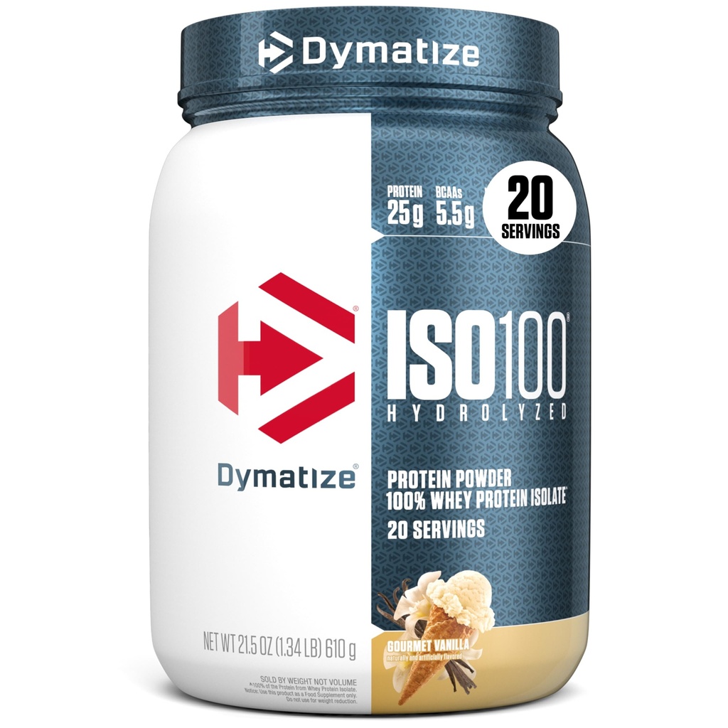 Dimatize אבקת חלבון ISO100 Whey חלבון Isolate, Gourmet Vanilla, 25g של חלבון, 5.5g BCAAs, פחות מ 120 קליפורניה, Gluten חינם, 1g שומן, 1g סוכר, 2g Carb (20שרתים)