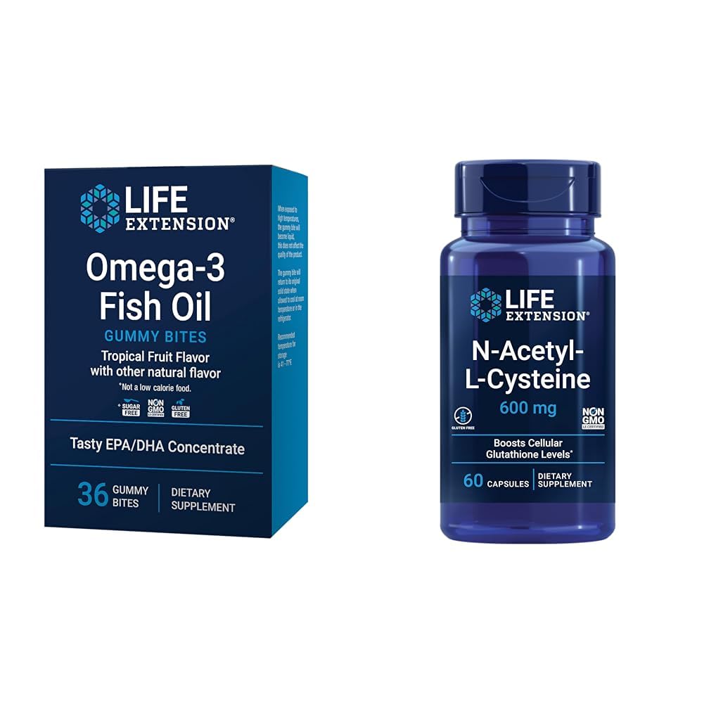 אומגה 3 שמן דגים מסטיקמי Bites ו N-Acetyl-L-Cysteine Immune & Respiratory Support