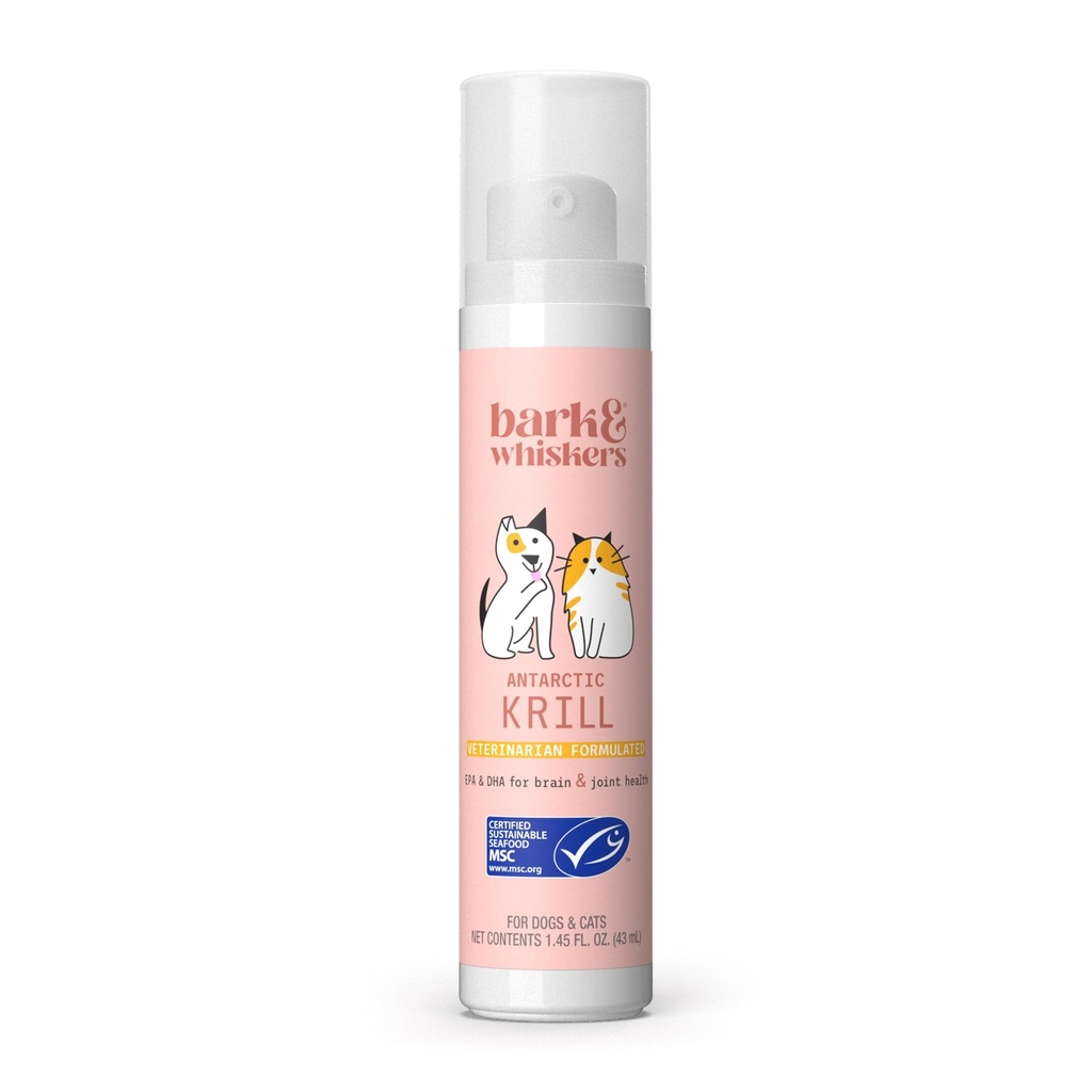 Bark & Whiskers קריל שמן נוזל משאבה - אומגה 3 Fatty Acids עבור חתולים וכלבים - תומך נוחות משותפת, עור ותפקוד המוח - תמיכה אנטי חמצון - 1.45 Fl Oz (186 משאבות)