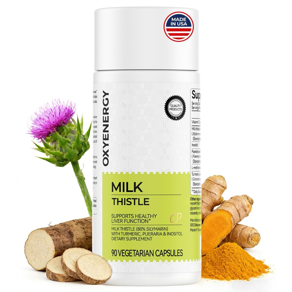 OxyEnergy Liver ניקוי של Detox & תיקון תוספת עם 80% חלב זהטלה, Turmeric, Inositol & Pueraria, תמיכה בריאות Liver, non-GMO, Gluten-Free, 90 Vegetarian כמוסות, מיוצר בארה"ב