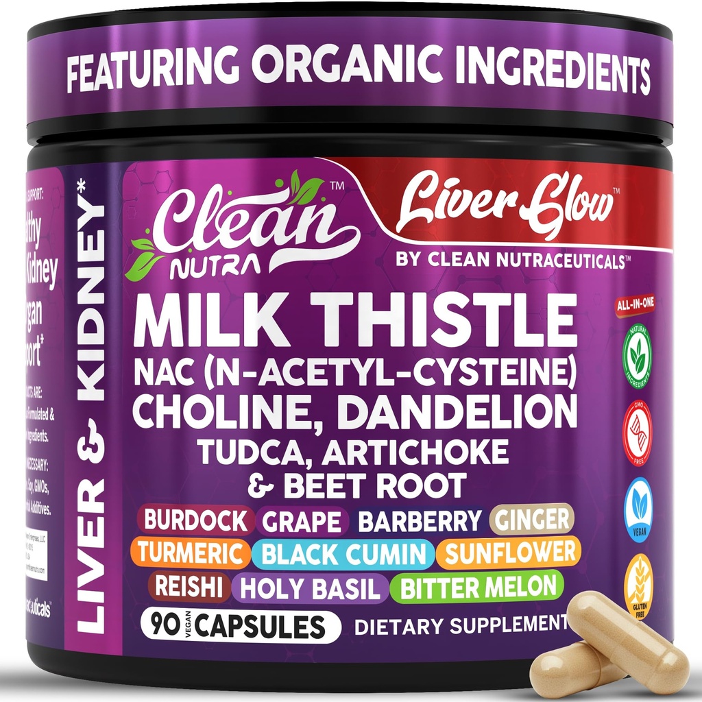 חלב נקי Nutra אורגני תוספת | Liver Cleanse Detox & Fix + NAC Choline Dandelion Root TUDCA Artichoke Beet Root Burdock Holyזיל Kidney & Liver תמיכה 90 קפסולות טבעוניות