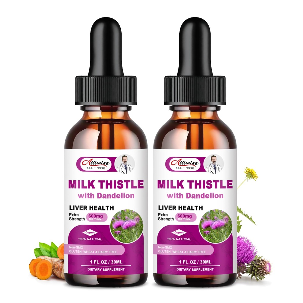 Liver Health Support נוזלי 2 Pack,600 מ"ג חלב זהtle 80% Silymarin לחלץ & 250 מ"ג Dandelion Root Extraction Root Extraction, Liver ניקוי Detox & תיקון שומן Liver פורמולה, טבעוני, non-GMO ו- All-Naturalalalalalalle