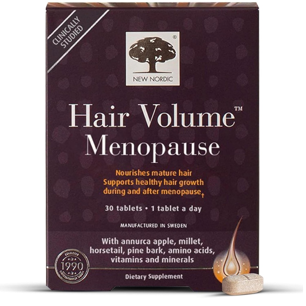 New Nordic Hair Volume Menopause, תומך צמיחת שיער בריאה במהלך ואחרי Menopause, Pine Bark ו Annurca אפל לחלץ, 30 טבליות