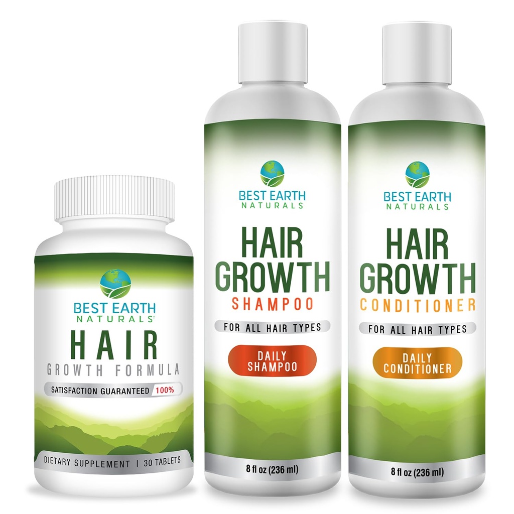 Best Earth Naturals Hair growth Starter Set with Hair growth growthוויטמיןs, Shampoo ו- Conditioner