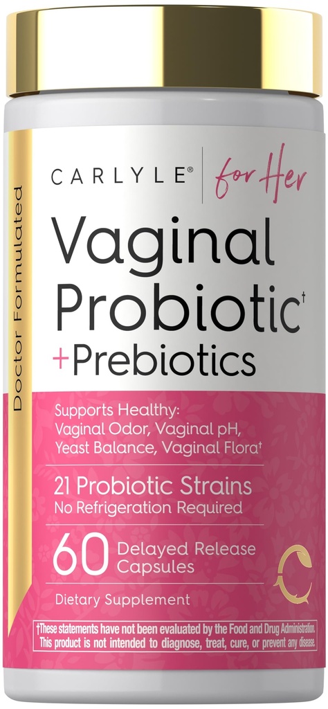 Carlyle Vaginal Probiotics for Women | 60 קפסולות | עם Prebiotics | תמיכה בריאה Odor, pH, Yeast Balance, ו-Pra | טבעוני, Non-GMO, Gluten Free | עבור Her Her Her