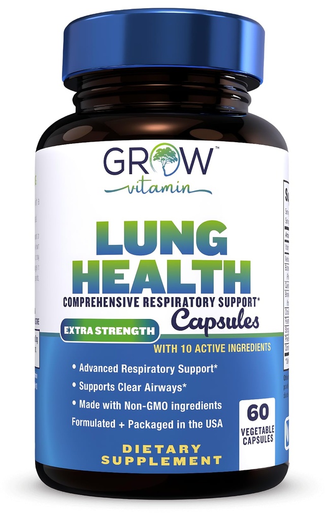 גדל ויטמין Lung Health, תוספת תמיכה הנשימה, Lung Health תוספת תמיכה כוח, Lung ניקויse פורמולה עם ויטמין C כדי לתמוך במערכת Bronchial, הנשימה Clear Airways - 60 קפסולות