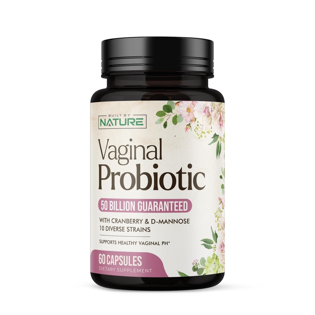 נבנה על ידי הטבע Vaginal Probiotics עבור נשים - pH Balance & Feminine בריאות עם Prebiotics, Lactobacillus & Cranberry לחלץ - 50 מיליארד CFU - תמיכה UT, Vaginal Odor & פלורה - 60 קפסולות