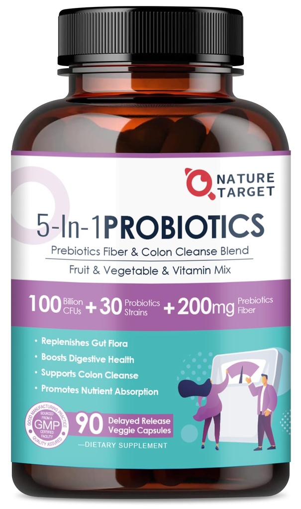 Probiotics for Women-Men-Men Digestive Health, Mens- Womens Probiotics עם Prebiotics, 100 מיליארד לבריאות Gut ו- Immune, No Refrigeration, 90 ווג'י קפסולות (45 ימים)
