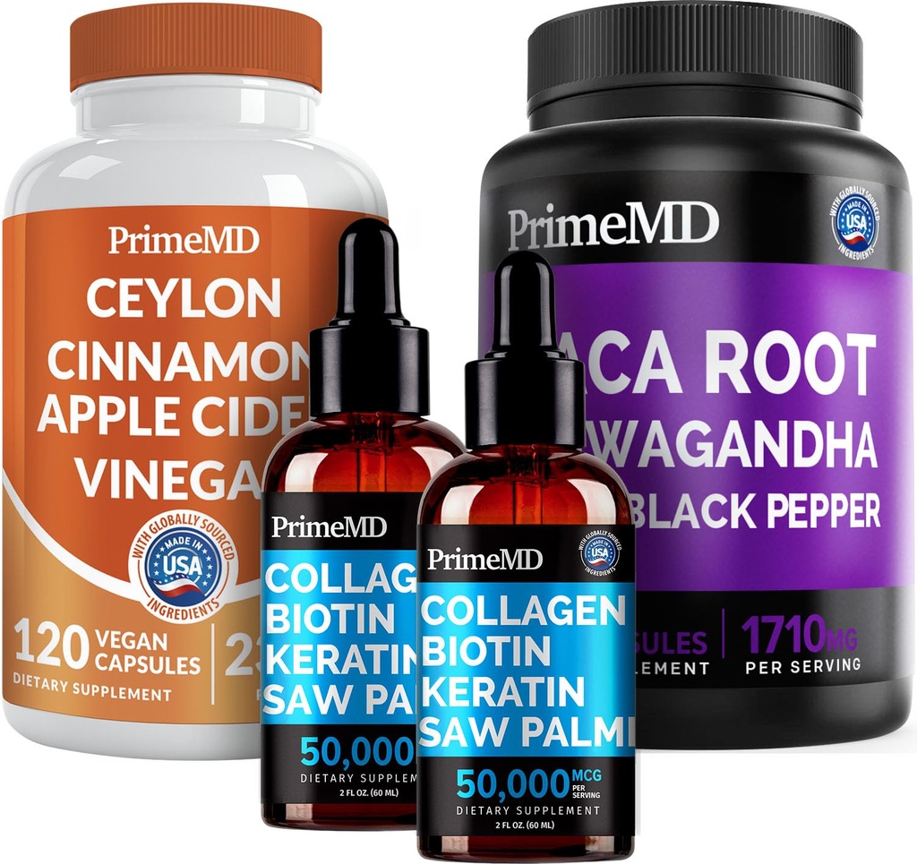 5-in-1 Ceylon Cinnamon (120ct), 4in-1 Biotin Collagen Keratin Saw Palmetto (2 fl - 2 Pack) & 6-in-1 Maca Root Ashwagandha (120ct) Bundle - אנרגיה, Mood, שיער, עור & Immune תמיכה תוספת תמיכה תוספת תמיכה תוספת תמיכה תוסף
