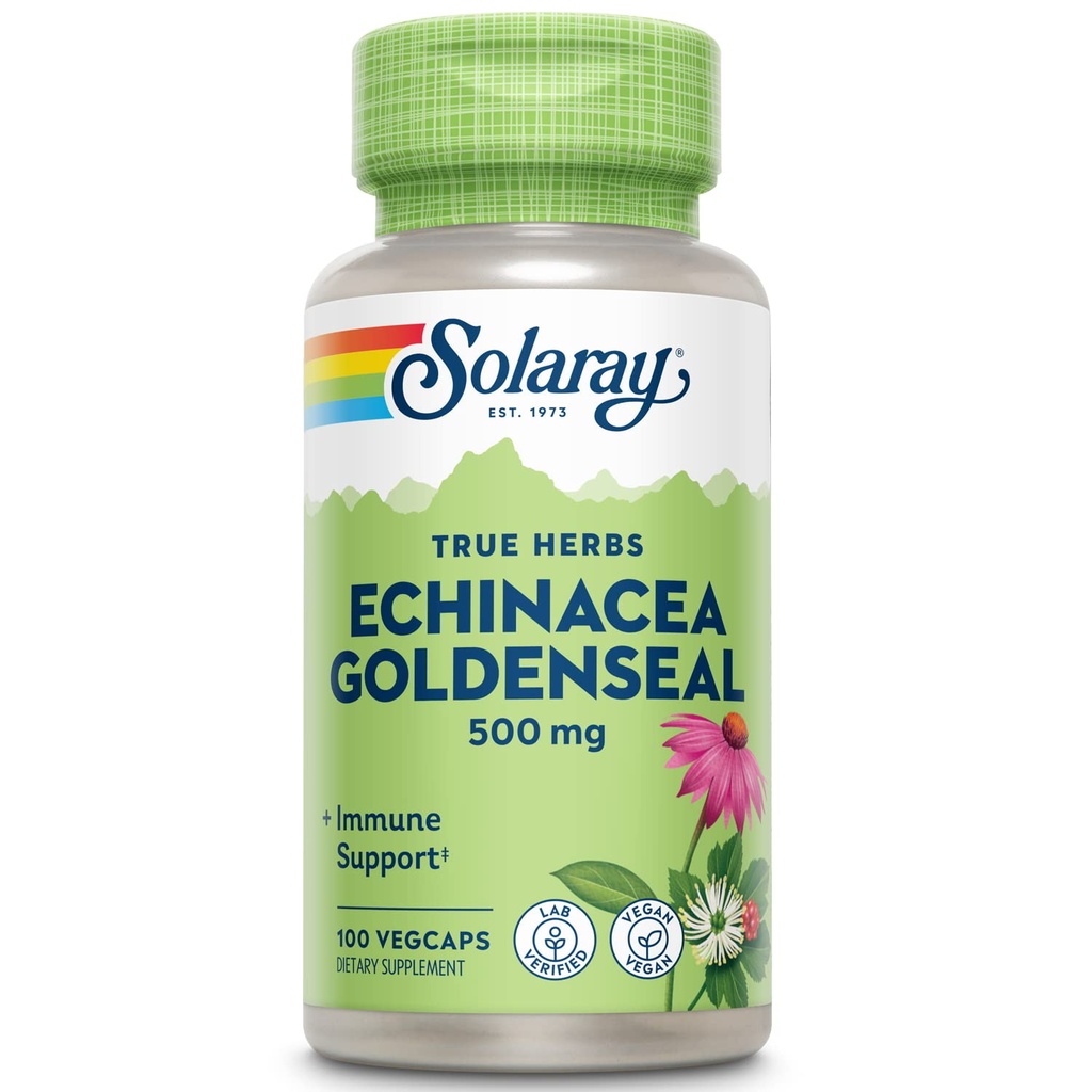 SOLA Echinacea Goldenseal - תערובת עוצמתית של שני תוספי צמחי עבור תמיכה בריאות - 250 מ"ג Echinacea Root ו- Goldenseal Root - Non GMO, טבעוני, Gluten Free, 60 ימים ערבות, 100 משרתות