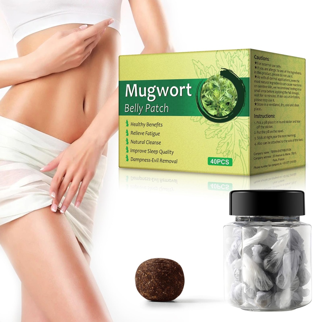 40pc Mugwort Navel Sticker-Natural Wormwood Essence Pills and Belly Sticke, Healthy Moxibustion Belly Sticker,Natural Cleanse Dampness-Evil Removal,Relieve Fatigue,Improve Sleep Quality