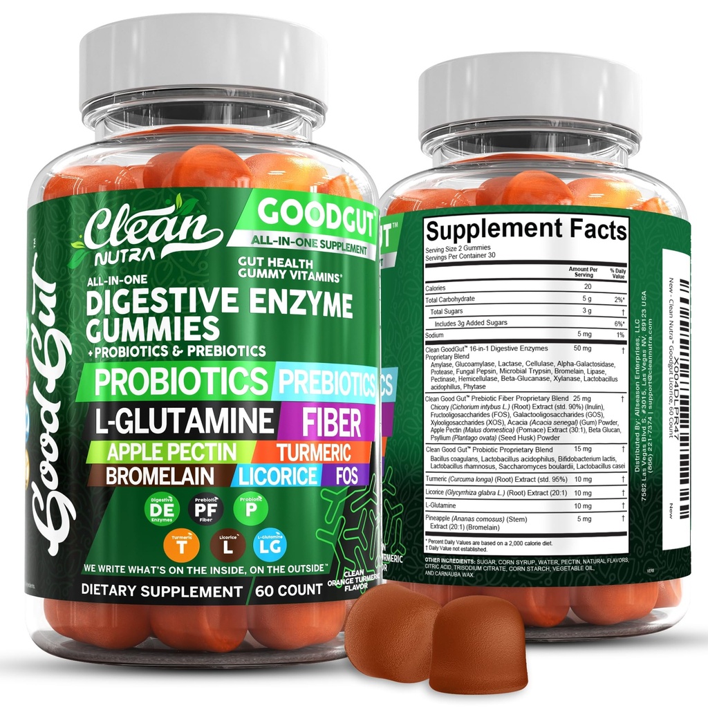 ניקוי Nutraceuticals Digestive Enzymes with Probiotics & Prebiotics for Digestive Health Gummies & L-Glutamine for Gut Health Bromelain Apple Pectin Inulin FOS מבוסס ויטמינים טבעוניים