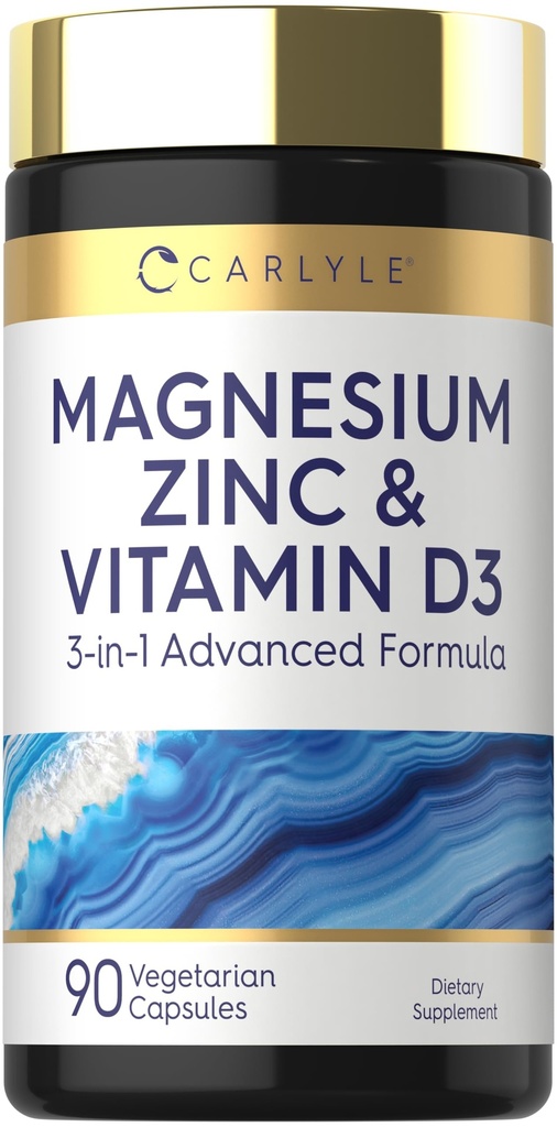 Carlyle Magnesium Zinc ווויטמין D3 | 90 קפסולות | 3in-1 מתקדם פורמולה