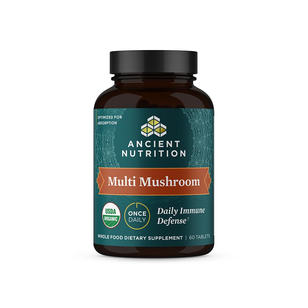 תוספי תזונה עתיקים Mushroom, אורגני Multi Mushroom Immune תמיכה Tablet, תומך תגובה מתח, Gluten חינם, Paleo ו Keto Friendly, 60 Count