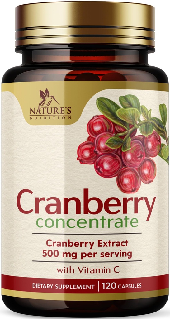 כדורי קריין בתוספת 25,000 מ"ג - Fresh Cranberry Equivalent עם ויטמין C & E - Urinary Tract Health Support, סוכר פורמולה חינם, תמצית אבקת פירות - non-GMO, בבקבוק בארה"ב - 120 קפסולות