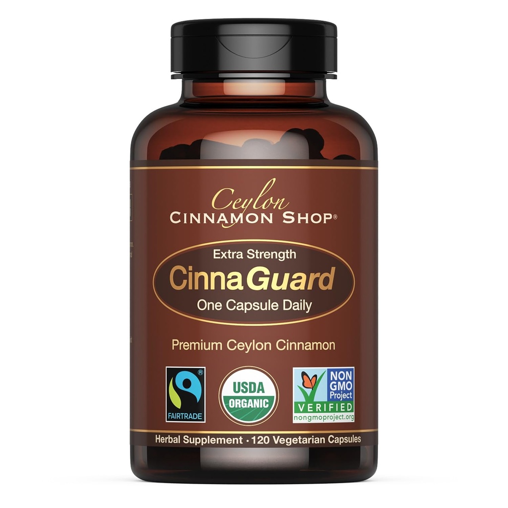 Ceylon Cinnamon Shop CinnaguardTM אורגני Ceylon Cinnamon תוספת של 2,500 מ"ג לקפסולה