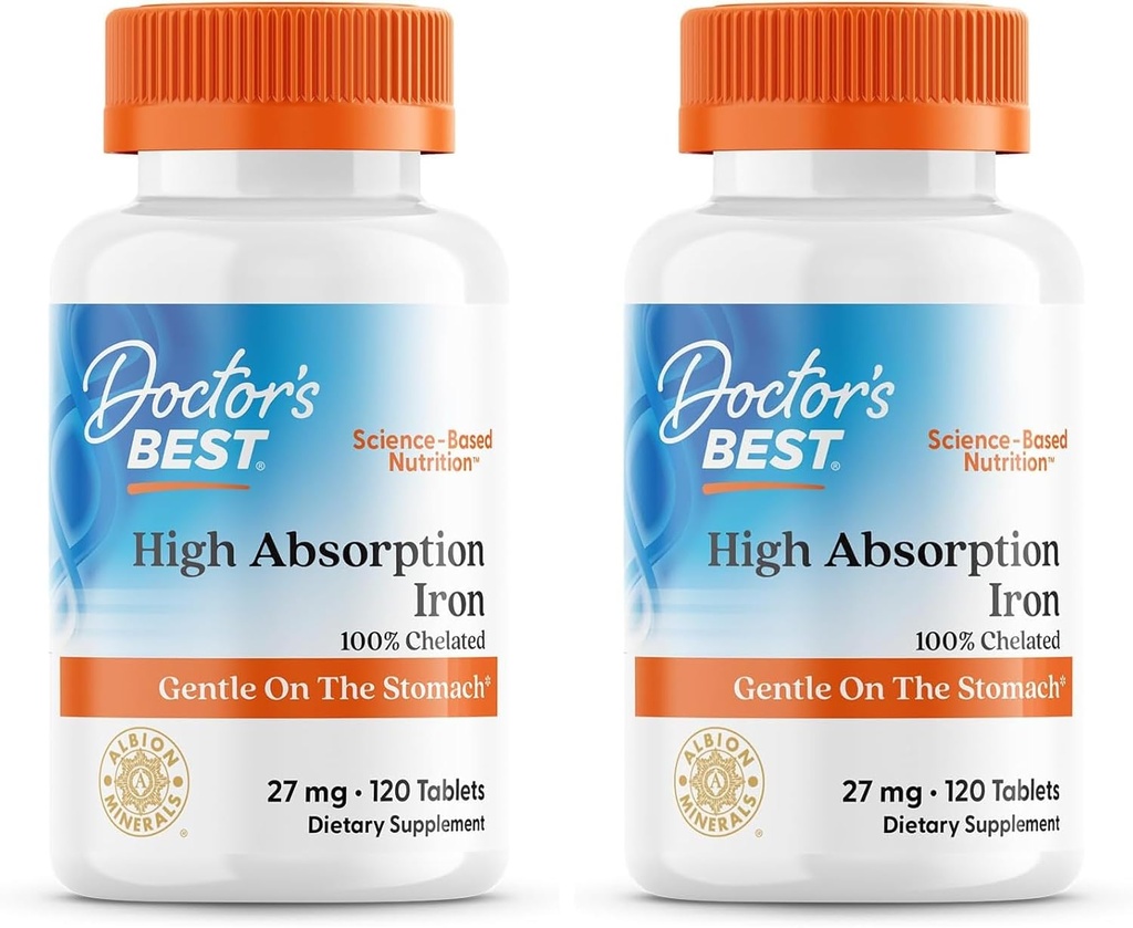 לוח הברזל הגבוה ביותר של הדוקטור עם Ferrochel, Gentle on the Stomach, Immune Health, Blood Health, 27 מ"ג (Pack of 2)