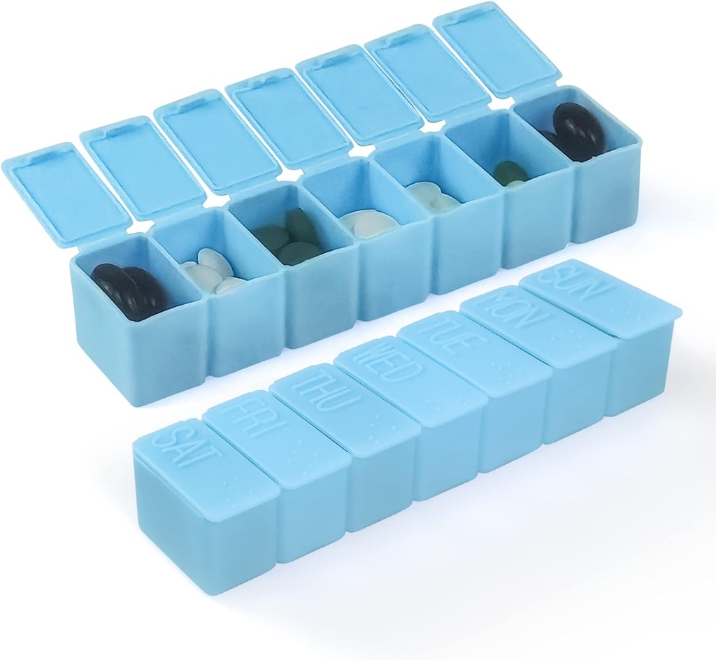 מארגנת גלולות קטנות שבועיות, 7 Day Pill Case, Dailyוויטמין Case Medicine Box, Pill Containers for Medicine Supplements Fish Oil(2Pcs, Blue)