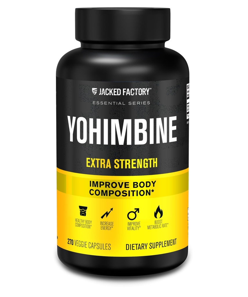 Jacked Factory Yohimbine תוספת כוח תוספת תוסף, 270 קפסולות - Premium Yohimbe Bark Extract for Experienced Users - Body Recomposition, Energy & More - Zero Fillers - 270 Veggie Kap Pills