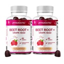 Vitamatic Beet Root Gummies - 3000mg Equivalent Per המשרתת - 60 חניכיים - מיוצר עם ויטמין B6, B12, Grape Seed, Pomegranate & Nicotinamide (Pack of 2)