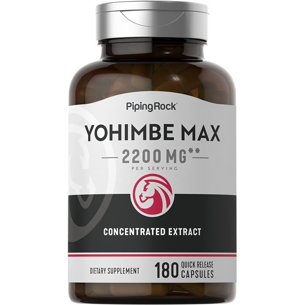 Piping Rock Yohimbe תוספים לגברים | 180 קפסולות | Max Concentrated Extracted Extracted Extract; with Pausinystalia Yohimbe