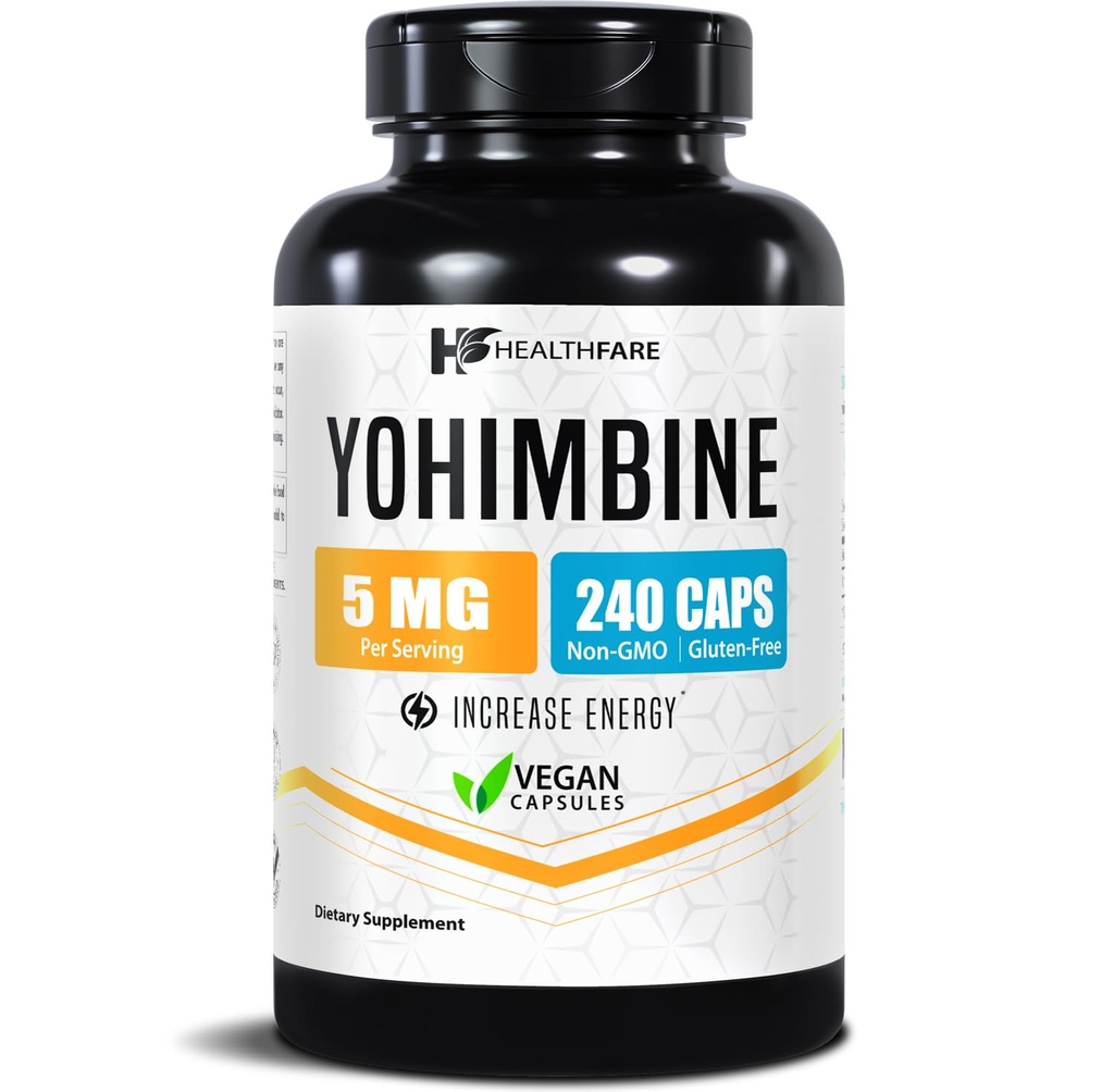 Healthfare Yohimbine HCL 5 מ"ג | 240 קפסולות טבעוניות | מקסימום כוח פורמולה | טבעוני, Non-GMO, Gluten-Free | Made in the USA