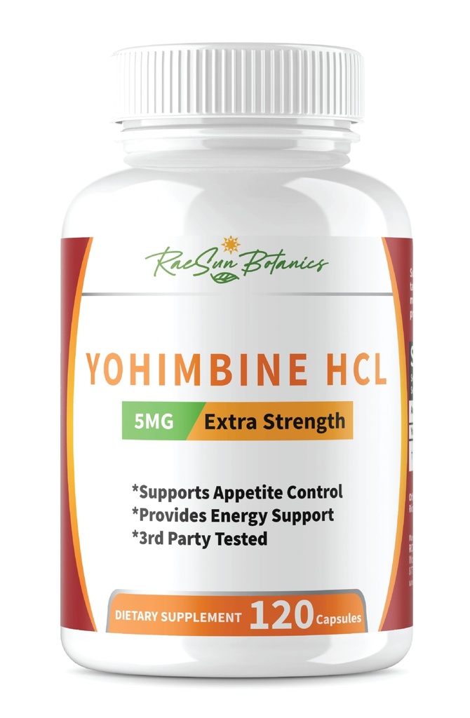 Yohimbine HCL Bark לחלץ תוספת כוח תוספת של 5 מ"ג x 120ct קפסולות Premium Fat Burner, ירידה במשקל, בקרת Appetite, תמיכה גברית, אנרגיה ועוד