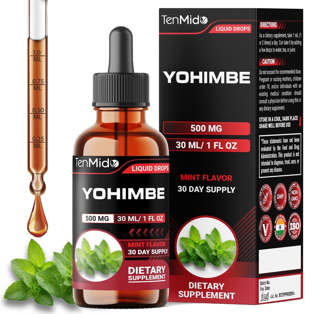 תוספי Yohimbe עבור גברים ונשים - Yohimbine 10 מ"ג טיפות מים חינם, טבעוני, non-GMO - 30 מ"ל 1 Fl OZ