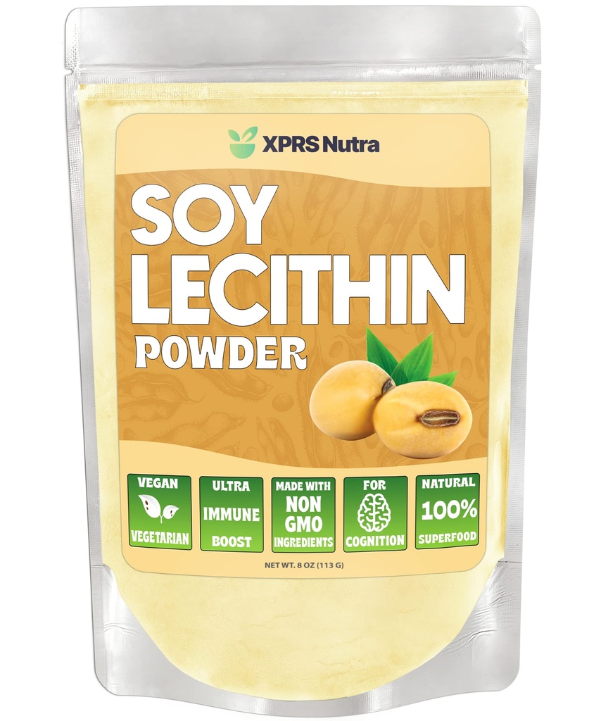 XPRS Nutra Soy Lecithin אבקת מזון רמות שומן רמות - מתאים לבישול, Baking ועוד - טבעוני ידידותי Soy Lecithin אבקת בישול עזרה (8 אוונס)