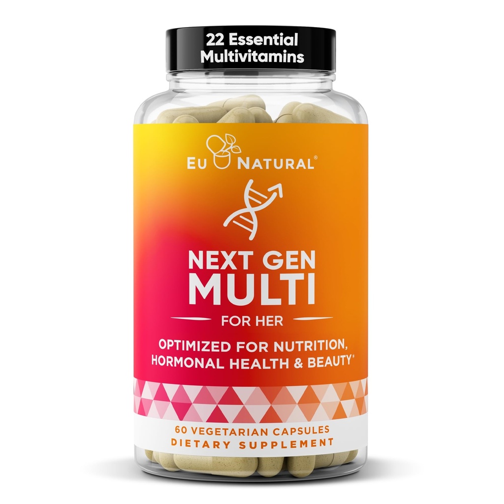 הבא Gen Multivitamin לנשים - 22 ויטמינים אופטימיזציה עבור Immunity, Beauty, Brain, Energy, Bones and Heart - ויטמין C, D, E, K, Iron, B6 ו- DHA - 60 קפסולות רכות צמחוניות (Packaging May Vary)