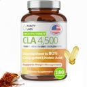 Purity Labs CLA מציעה 4500MG - שמן ללא GMO Sapflower - תומך באנרגיה, ירידה במשקל, בריאות הלב ובריאות השרירים - 180 ג'ל רך