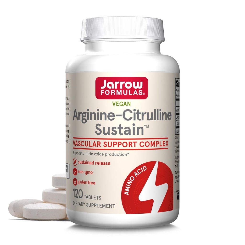 Jarrow Formulas Arginine-Citrulline Sustain - Supplement Supports Nitric Oxide Production, Blood Flow & Cardiovascular Health - Men's Health Formula - Up to 60 Servings