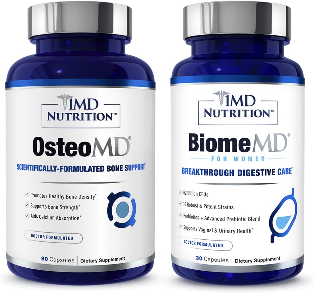 1MD תזונה OsteoMD & BiomeMD עבור נשים Bundle | תמיכה בעצמות מקיפה ובריאות שתן