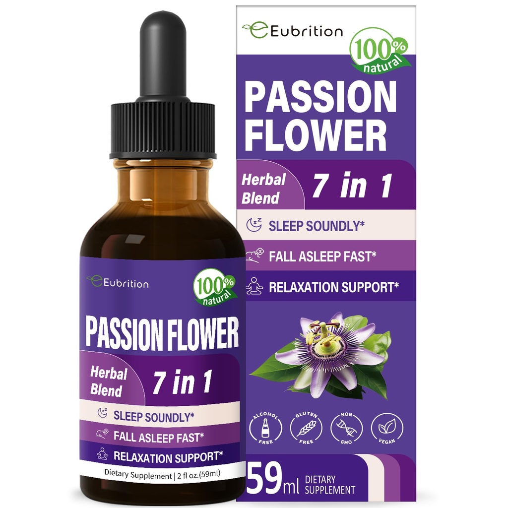 Passion Flower Drops for Sleep Support, Natural Herbal Formula with Valan Root Chamomile Extractance Sleep Soundly &laxation. תוסף זמינות ביולוגית גבוה.2oz
