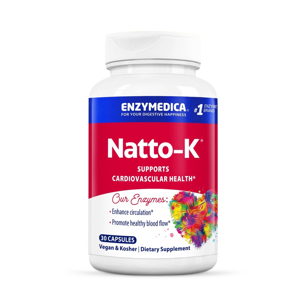 Enzymedica, Natto-K, תוסף Nattokinase, מקדם בריאות הלב ו Circulation, 30 Count