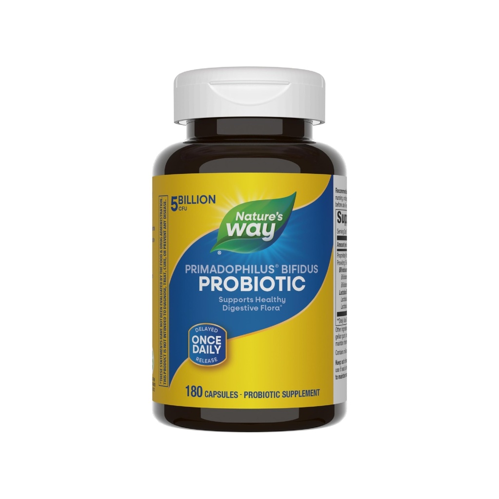 דרכו של הטבע Primadophilus Bifidus Probiotic, תומך פלורה העיכול*, 5 מיליארד גר פרוביוטיקה תרבות לקפסולה, Lactobacilli, Bifidobacteria, 180 קפסולות (Packaging May Vary)