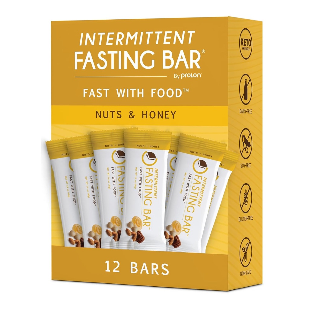 Prolon Fasting Bars | 6g חלבון, 8g סיבים | Keto-Friendly, Gluten-Free, Milk-Free, Plant-based | תזונה ל- I לסירוגין | פורמולה לא לשבור את המהירות שלך | Nuts & Honey (12 Count)