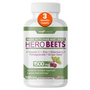 Gade Nutrition Hero Beets - Beet Root כמוסות 1500 מ"ג - אבקת שורש אורגני Beet + ויטמין C Zinc, Elderberry, Pomegranate, Grape Seed Extract - 3 חודשים
