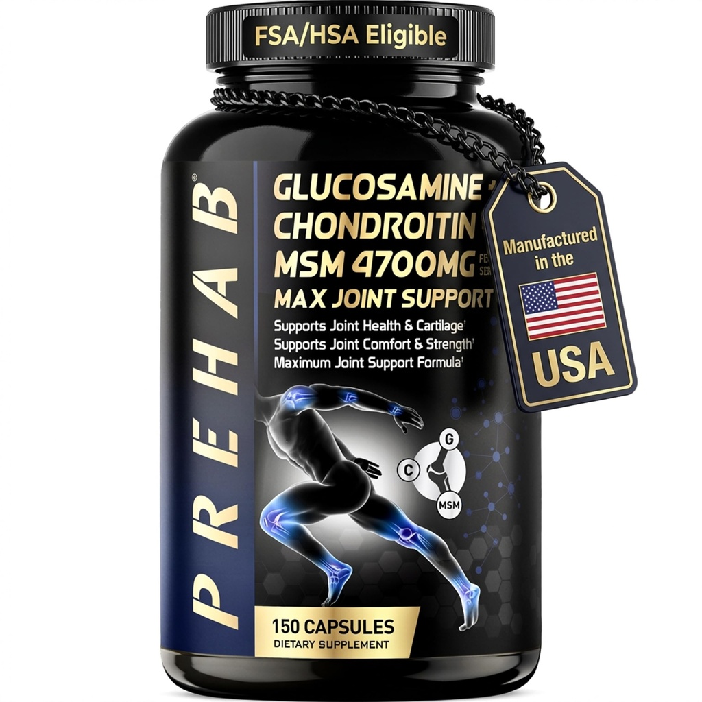Glucosamine Chondroitin MSM | Premium Joint Support Supplement | Extra Strength 4700mg Max Joint Support | Men & Women | Supports Joint Health & Cartilage, Joint Comfort, Strength and Flexibility