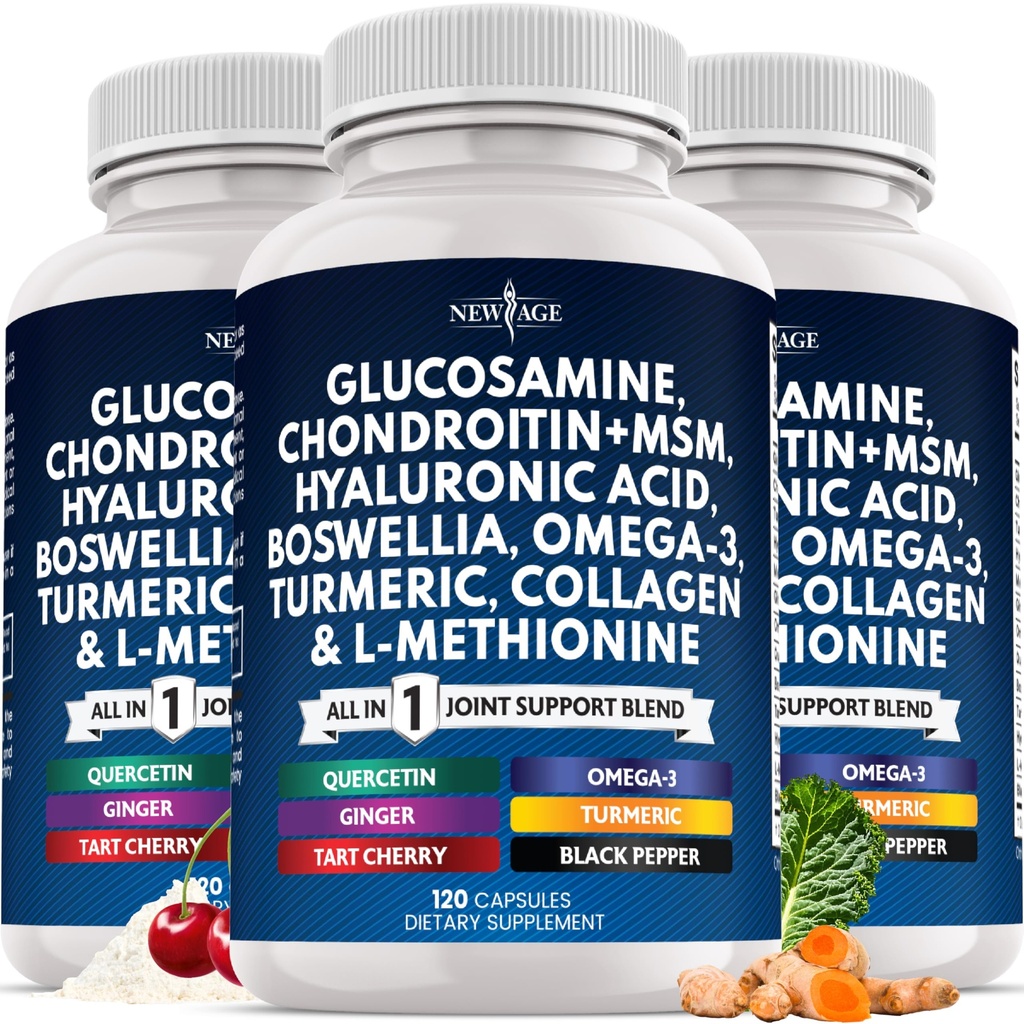 Glucosamine Chondroitin, MSM, Turmeric Curcumin, Collagen, Hyaluronic Acid, Omega 3 – Health Supplement for Men & Women – 360 Count
