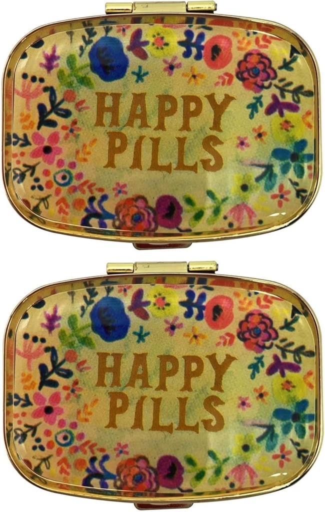 AmyZone Metal Pill ארגן נסיעות ידידותיות לקומפקטית גלולת גלולות חמודות כדי להחזיק ויטמינים / Tylenol / Fish שמן / Supplements / Meds / Tablet for Purse / Pocket (כדורים מאושרים 2 PCs עם Mirror Inside)