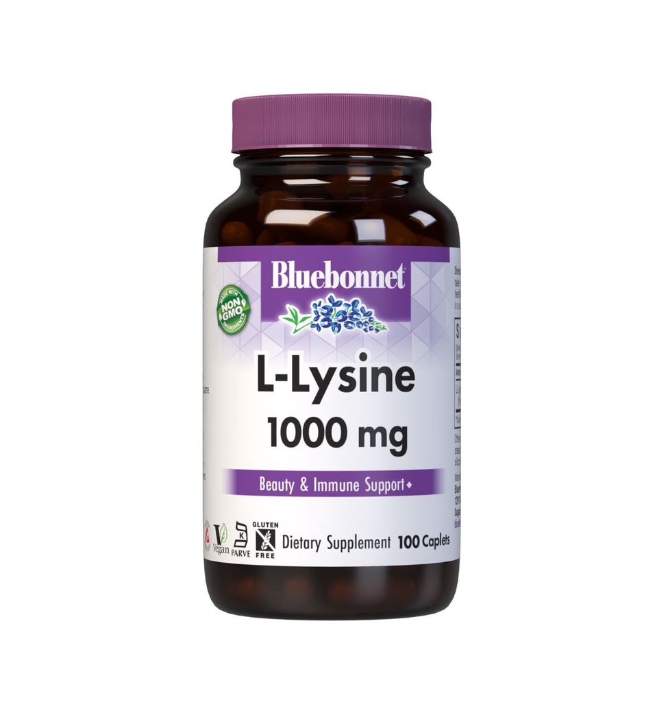 BlueBonnet L-Lysine 1000 מ"ג Essential Amino Acids תוסף - Immune & Collagen תמיכה תוספי עבור נשים וגברים - Non-GMO, טבעוני & Gluten-Free - 1000 מ"ג L Lysine Per משרת 100 Caplets