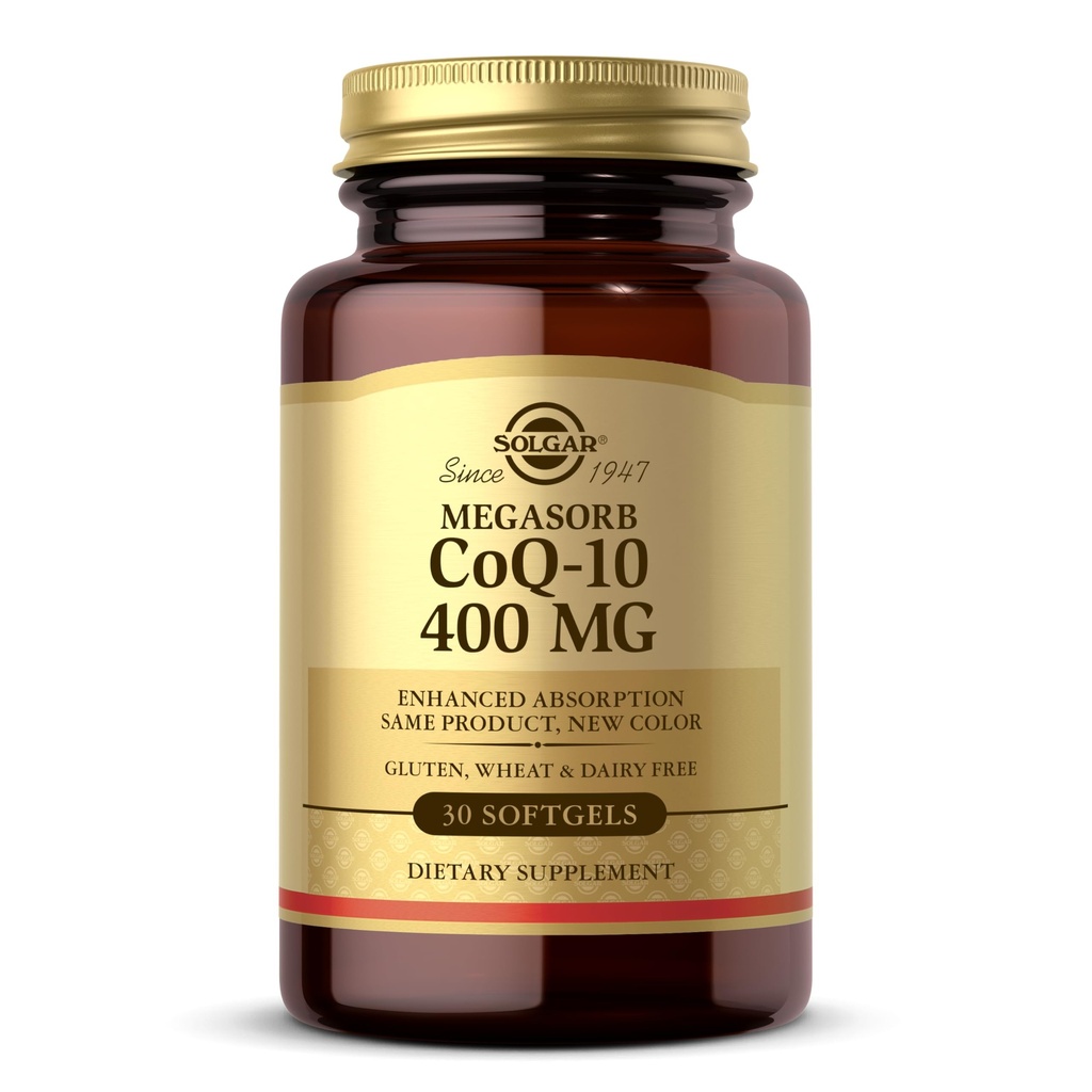 Solgar Megasorb CoQ-10 400 מ"ג, 60 Softgels - תומך בתפקוד המוח - Coenzyme Q10 תוספת - משופרת Absorption - Gluten Free, חלב - 60 משרתים